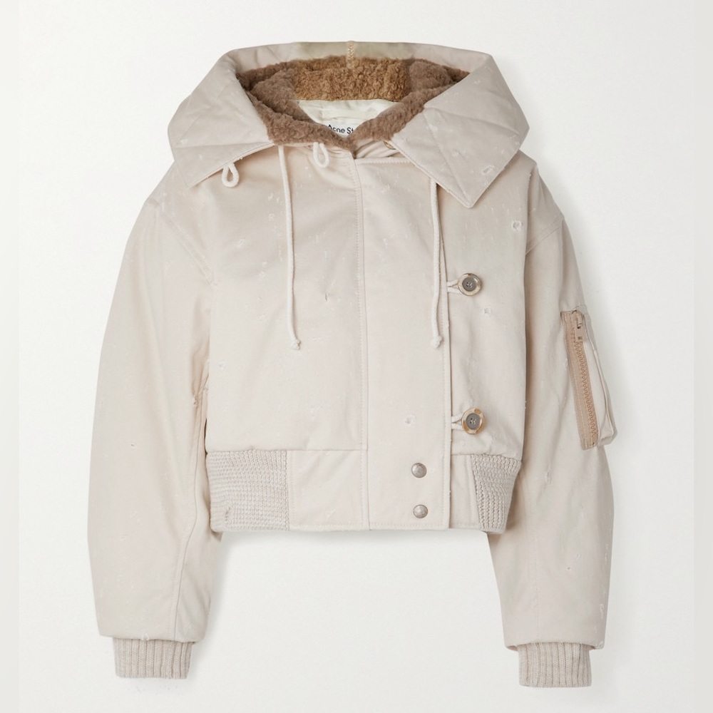 Acne Studios Faux Fur Shearling Cotton Canvas Bomber Jacket